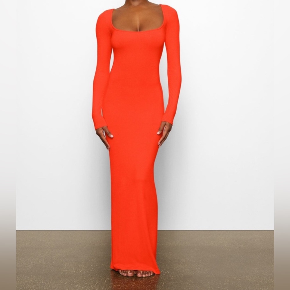 SKIMS Long Sleeve Dress in Bright Orange
